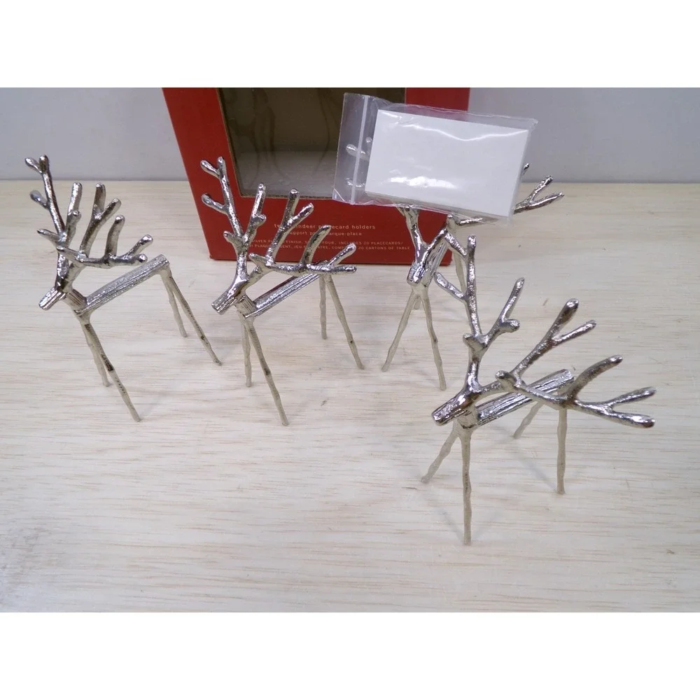 Pottery Barn 4 Twig Reindeer Place Card Holders 20 Cards Silver Tone Christmas